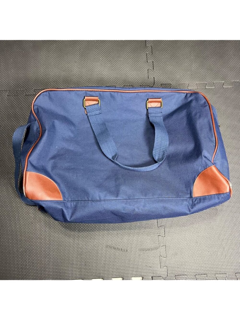 Ralph Lauren Blue Duffel Bag With Brown Accents Adjustable Strap & Embroidered L - Picture 2 of 5